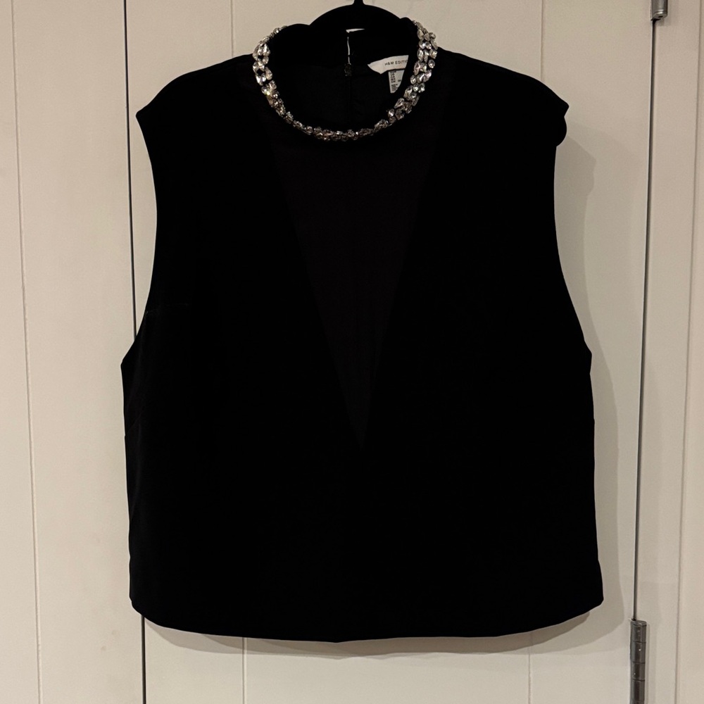 H&M Black Top with Jewel Collar